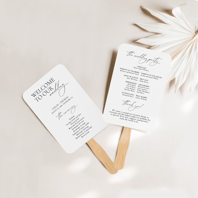 Black & White Welcome Wedding Program Hand Fan (Creator Uploaded)