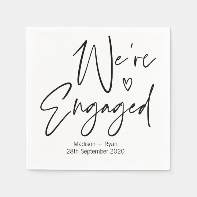 Black & White We're Engaged Engagement Party Decor Napkin (Front)
