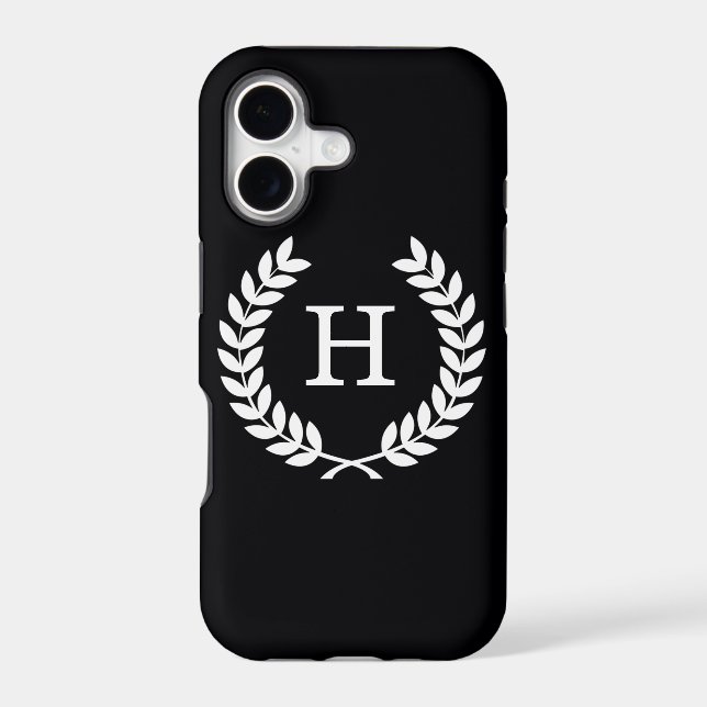 Black White Wheat Laurel Wreath Initial Monogram (Back)