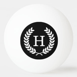 Black White Wheat Laurel Wreath Initial Monogram Ping Pong Ball