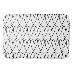 Black & White Whimsical Cute Hearts Bath Mat