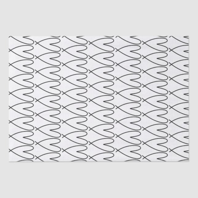 Black & White Whimsical Cute Hearts Tissue Paper (Front)