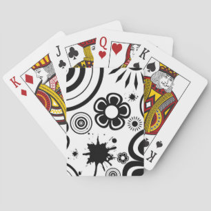 Black & White Whimsical Flowers, Circles, Splatter Playing Cards