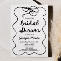 Black White Whimsical Hand Drawn Bow Bridal Shower