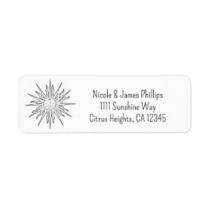 Black & White Whimsical Sun Celestial  Return Address Label