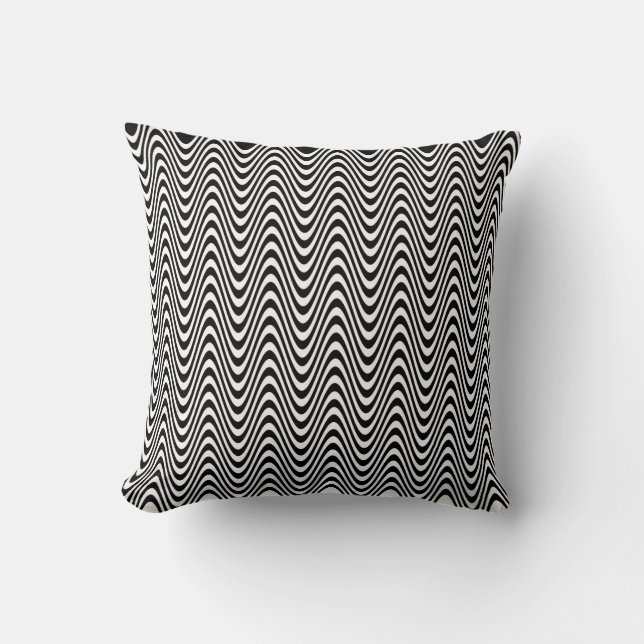 Black & White Whimsical Wave Wavy Lines Pattern Cushion (Front)