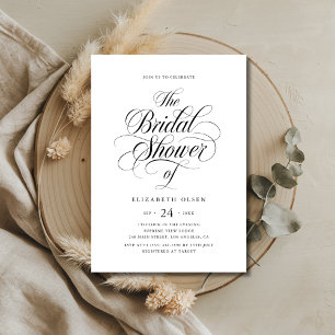 Black & White Whimsy Calligraphy Bridal Shower Invitation