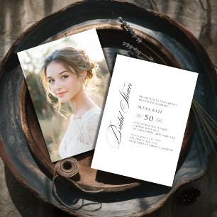 Black & White Whimsy Script Bridal Shower Photo Invitation