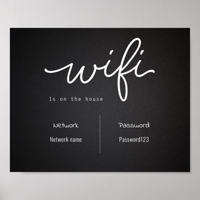 Black & White Wifi Password and Network Sign (Front)