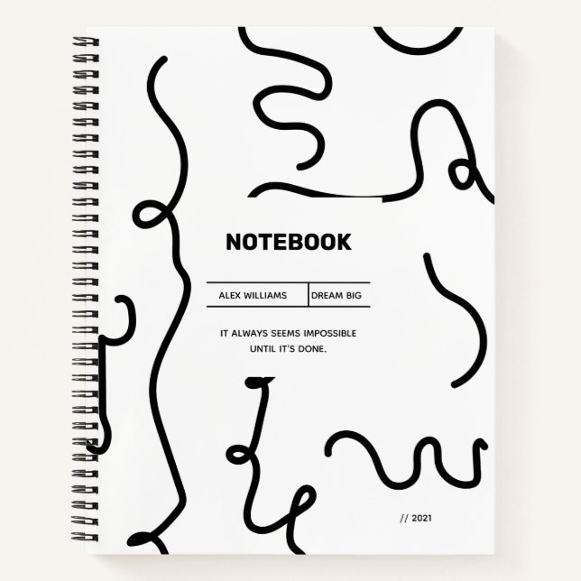 Black & White Wiggle Line Notebook Design (Front)