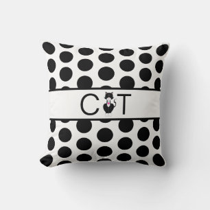 Black White Wild Cat & Polka Dots Cushion