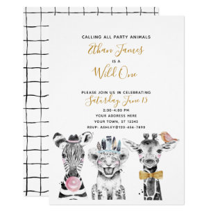 Black White Wild One Child's First Birthday Party Invitation