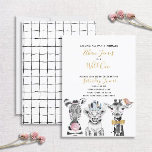 Black White Wild One Child's First Birthday Party Invitation