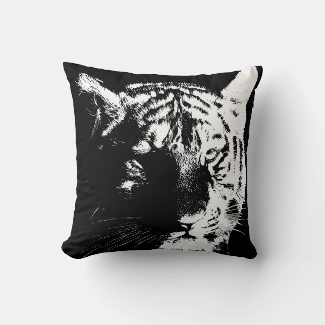 Black & White Wild Tiger Eyes Pop Art Cushion (Front)