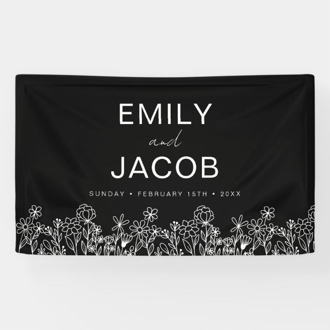 Black White Wildflower Boho Wedding In Bloom Banner (Horizontal)