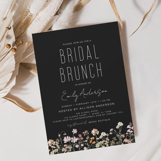 Black White Wildflower Bridal Brunch Invitation Flyer (Creator Uploaded)