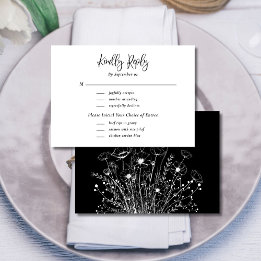 Black White Wildflower Menu Selection Wedding 