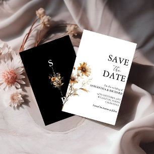Black & White Wildflower Wedding Save The Date Invitation