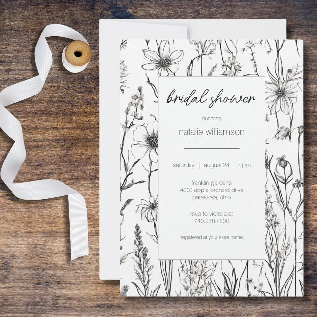 Black & White Wildflowers Bridal Shower  Invitation (Creator Uploaded)