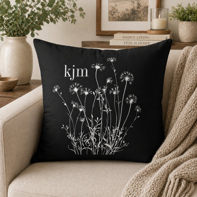 Black & White Wildflowers Monogram Cushion (Creator Uploaded)