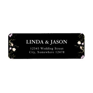 Black & White Wildflowers Wedding Return Address Label
