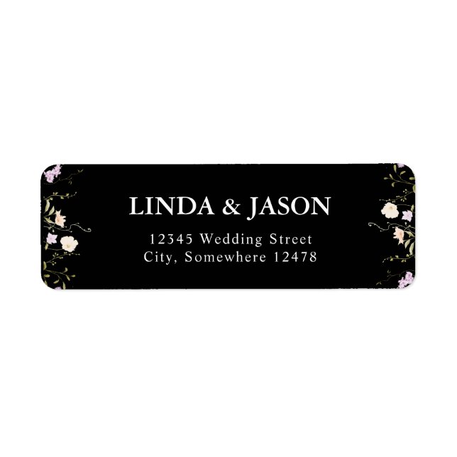 Black & White Wildflowers Wedding Return Address Return Address Label (Front)