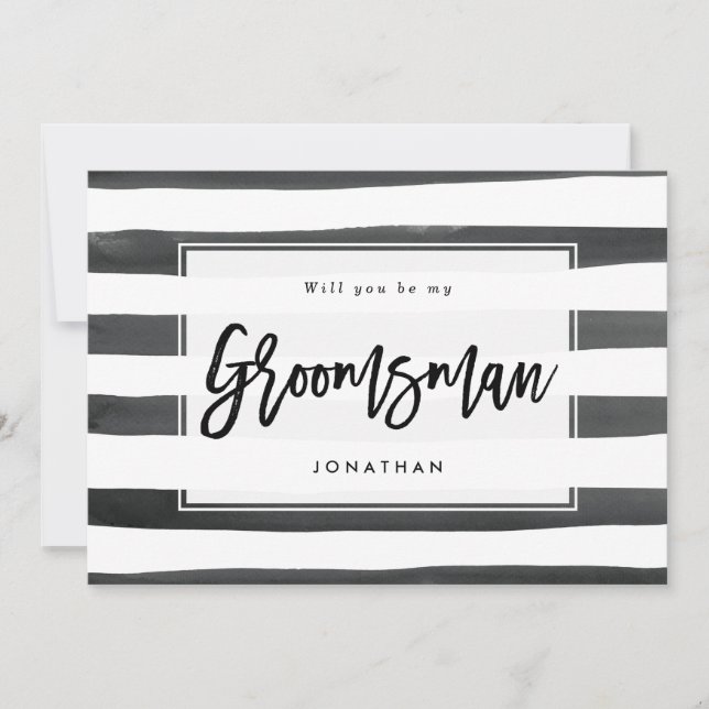 black white will you be my groomsman proposal card (Front)