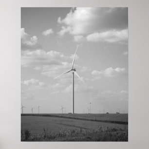 Black & White Wind Turbine in a Field 16x20 Poster