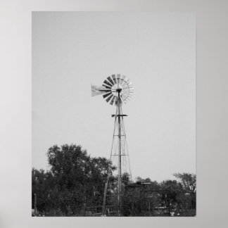 Black & White Windmill in a Texas Field 16x20 Poster