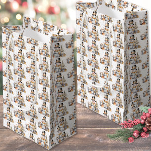 Black White Winter Snowman Christmas Small Gift Bag