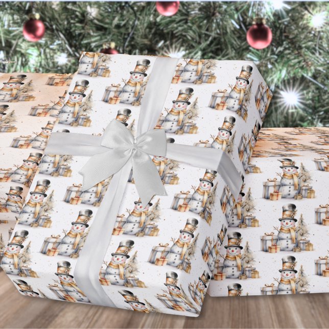 Black White Winter Snowman Christmas Wrapping Paper (Black White Winter Snowman Christmas Wrapping Paper)