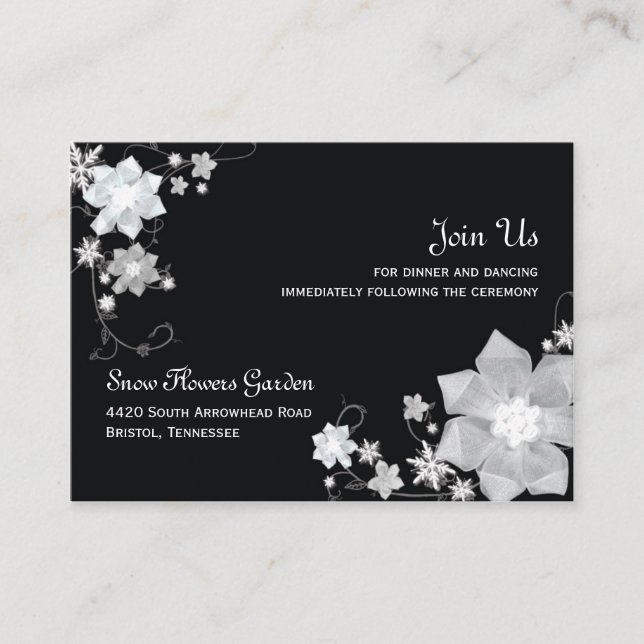 Black & White Winter Wedding Reception Enclosure Card (Front)