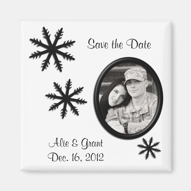 Black & White Winter Wedding Save the Date Magnet (Front)