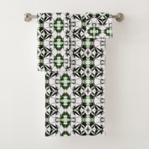 Black & White with green, rapport of virtual lines Bath Towel Set