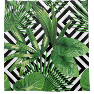 Black & White with Palm Leaf Shower Curtain