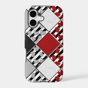 Black white with red retro patchwork