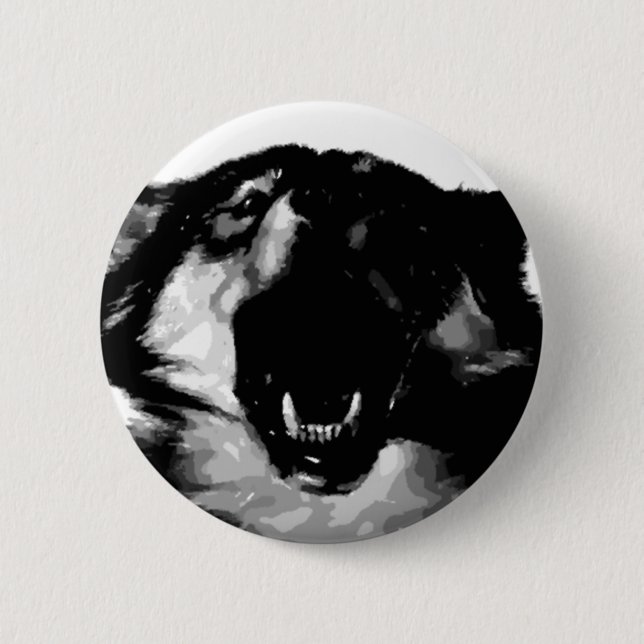 Black & White Wolf 6 Cm Round Badge (Front)