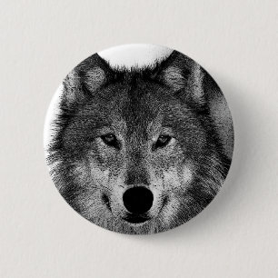 Black & White Wolf Artwork 6 Cm Round Badge