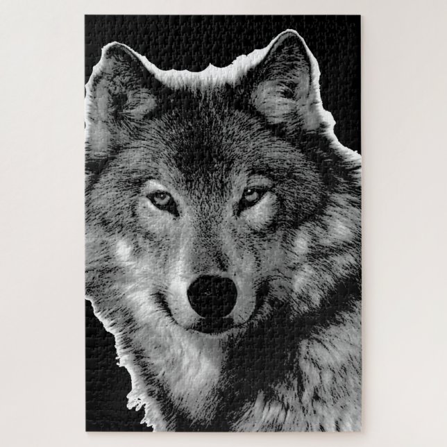 Black & White Wolf Artwork Animal Art Jigsaw Puzzle (Vertical)