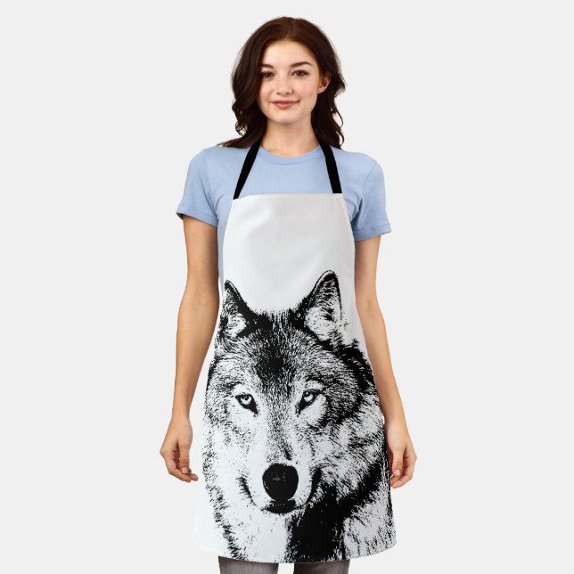 Black & White Wolf Artwork Apron (Worn)