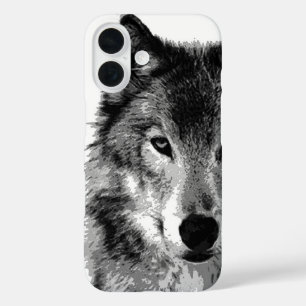 Black & White Wolf Artwork iPhone 16 Case