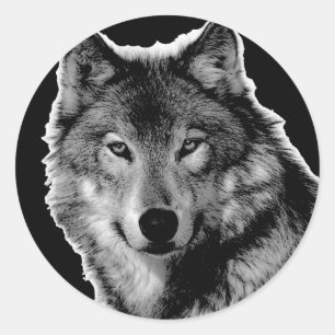 Black & White Wolf Artwork Classic Round Sticker