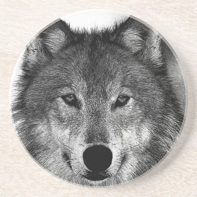 Black & White Wolf Artwork Coaster (Front)