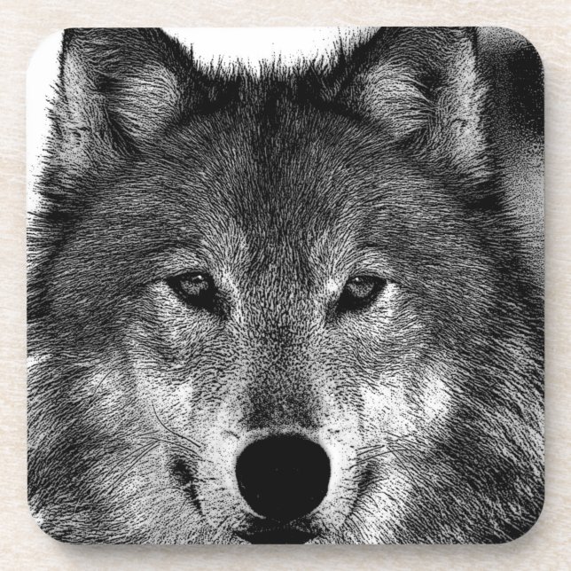 Black & White Wolf Artwork Coaster (Front)