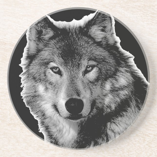 Black & White Wolf Artwork Coaster (Front)