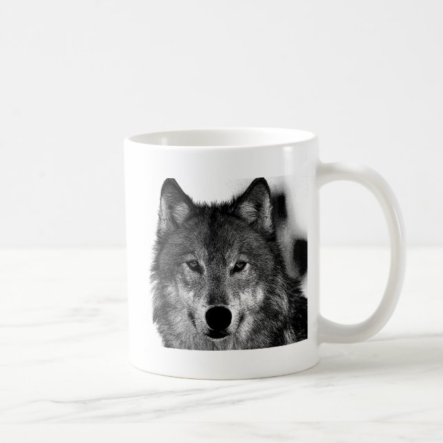 Black & White Wolf Artwork Coffee Mug (Right)