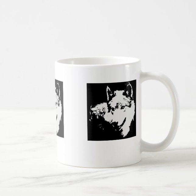 Black & White Wolf Artwork Coffee Mug (Right)