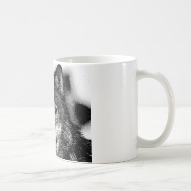 Black & White Wolf Artwork Coffee Mug (Right)