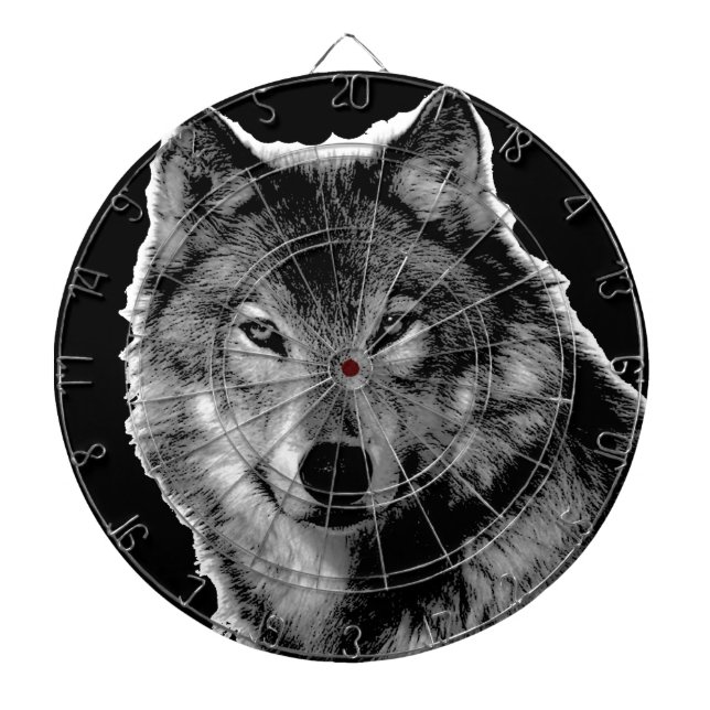 Black & White Wolf Artwork Dartboard (Front)