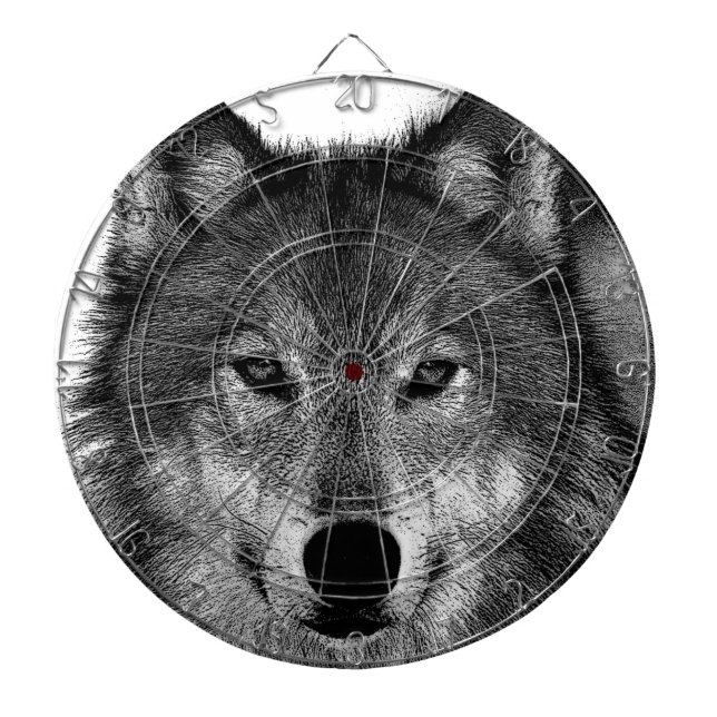 Black & White Wolf Artwork Dartboard (Front)